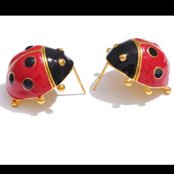 Ladybird Red 18K Gold Stainless Steel Waterproof Earrings - Picture 3 of 7